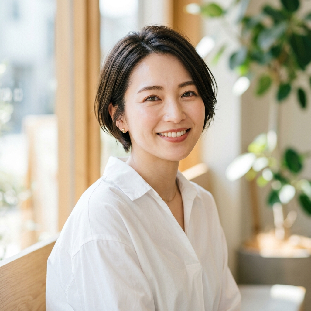美容液を手に取り微笑む20代女性