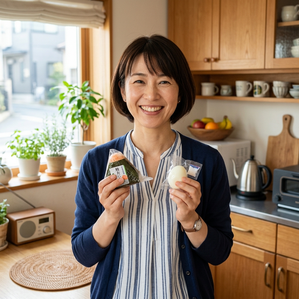 朝食を持つ女性