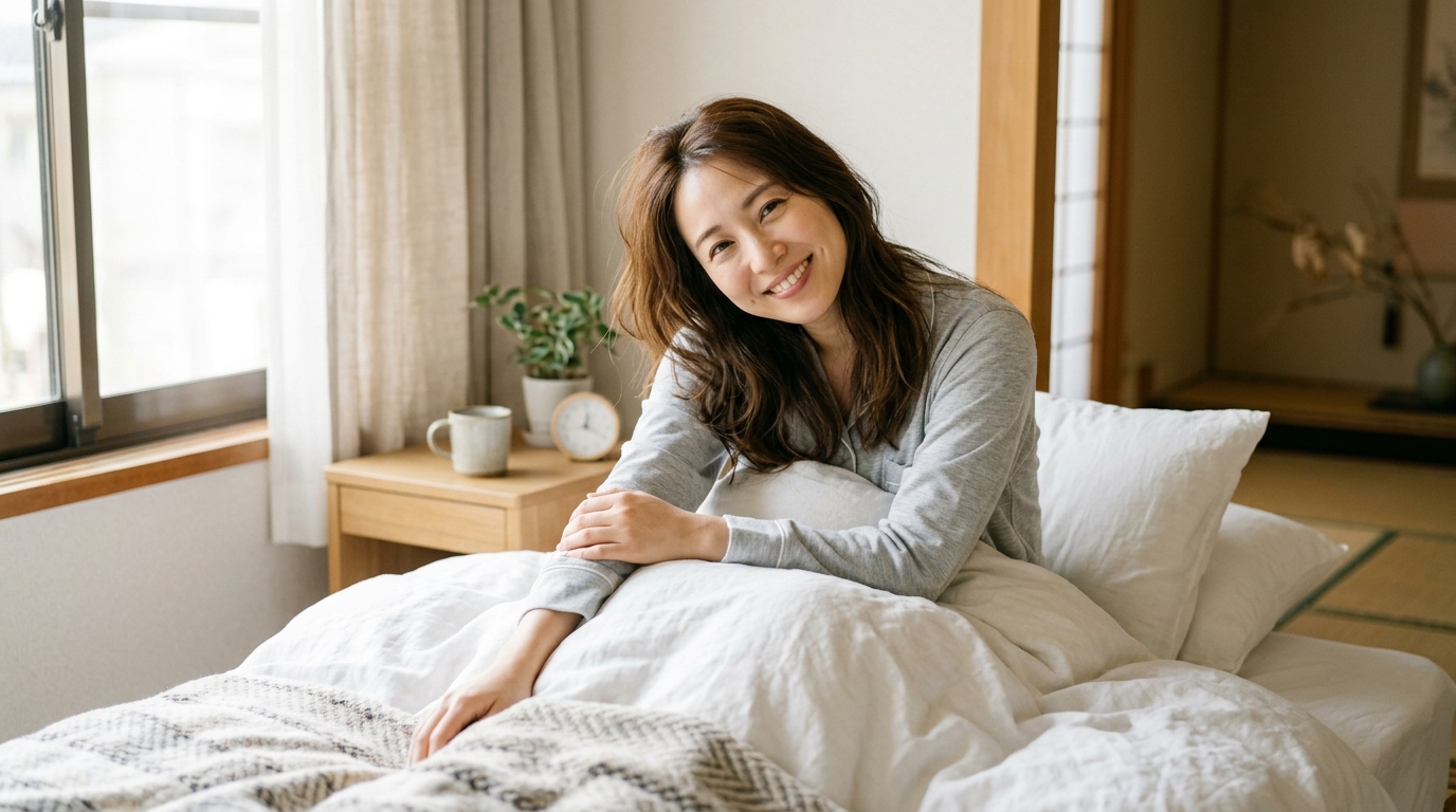 清潔な枕でさわやかに目覚める様子