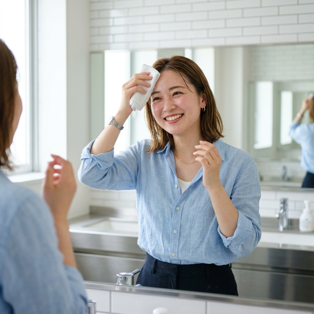 自分でケアをして少し疲れたけれど満足そうな表情