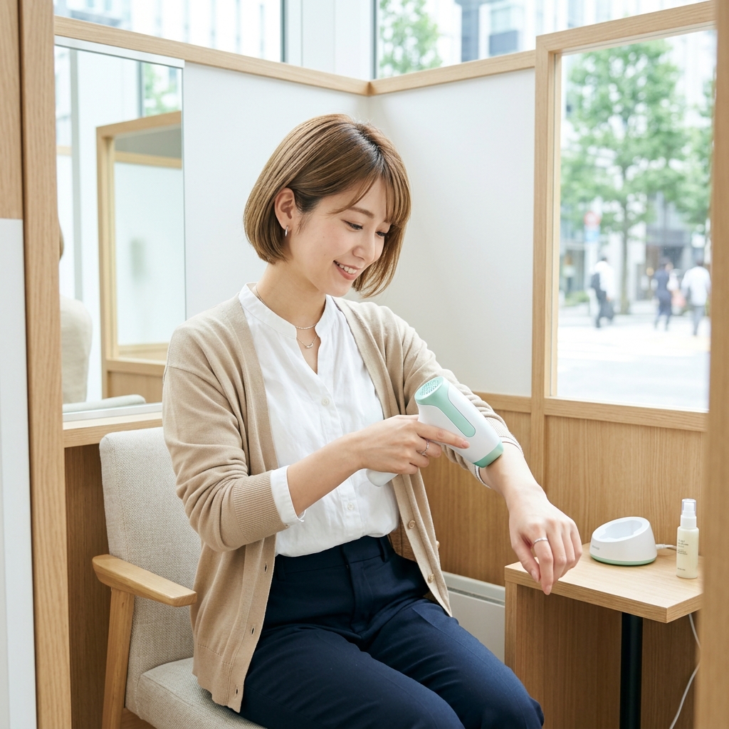 個室でセルフ脱毛器を利用する様子