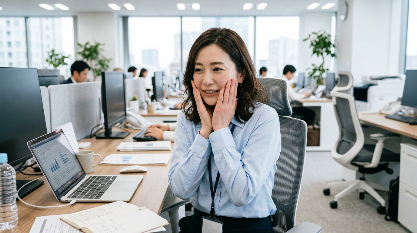 オフィスの冷房に悩む女性