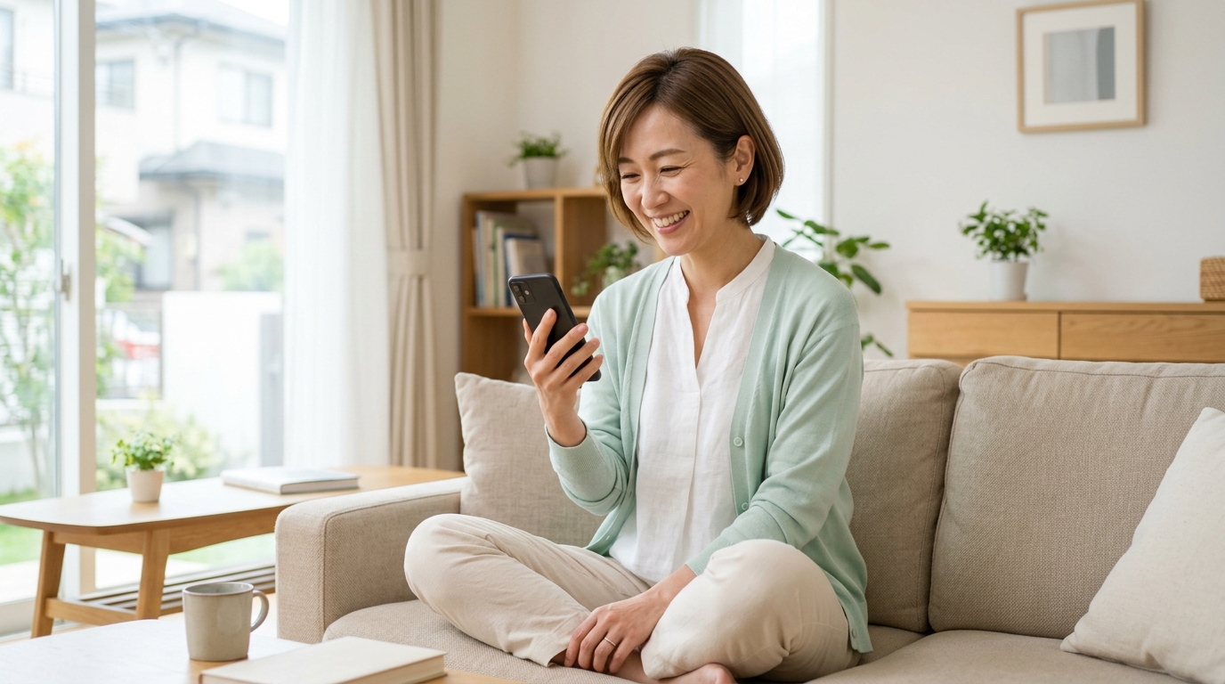 安心した表情の日本の主婦