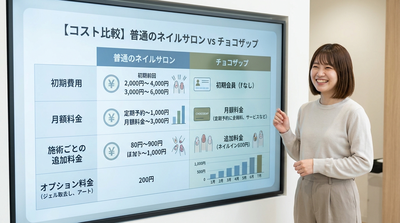 ネイルサロンとチョコザップのコスト比較インフォグラフィック