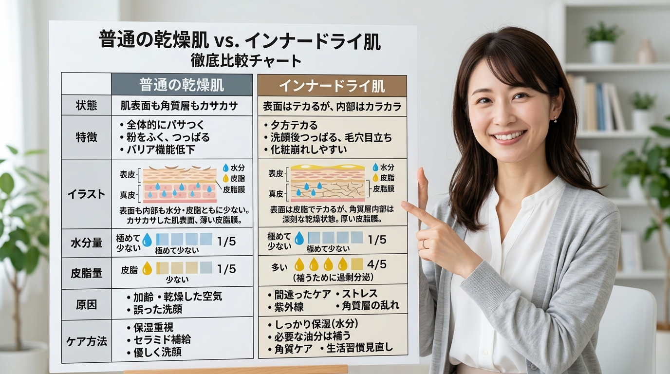 普通の乾燥肌とインナードライ肌の比較チャート