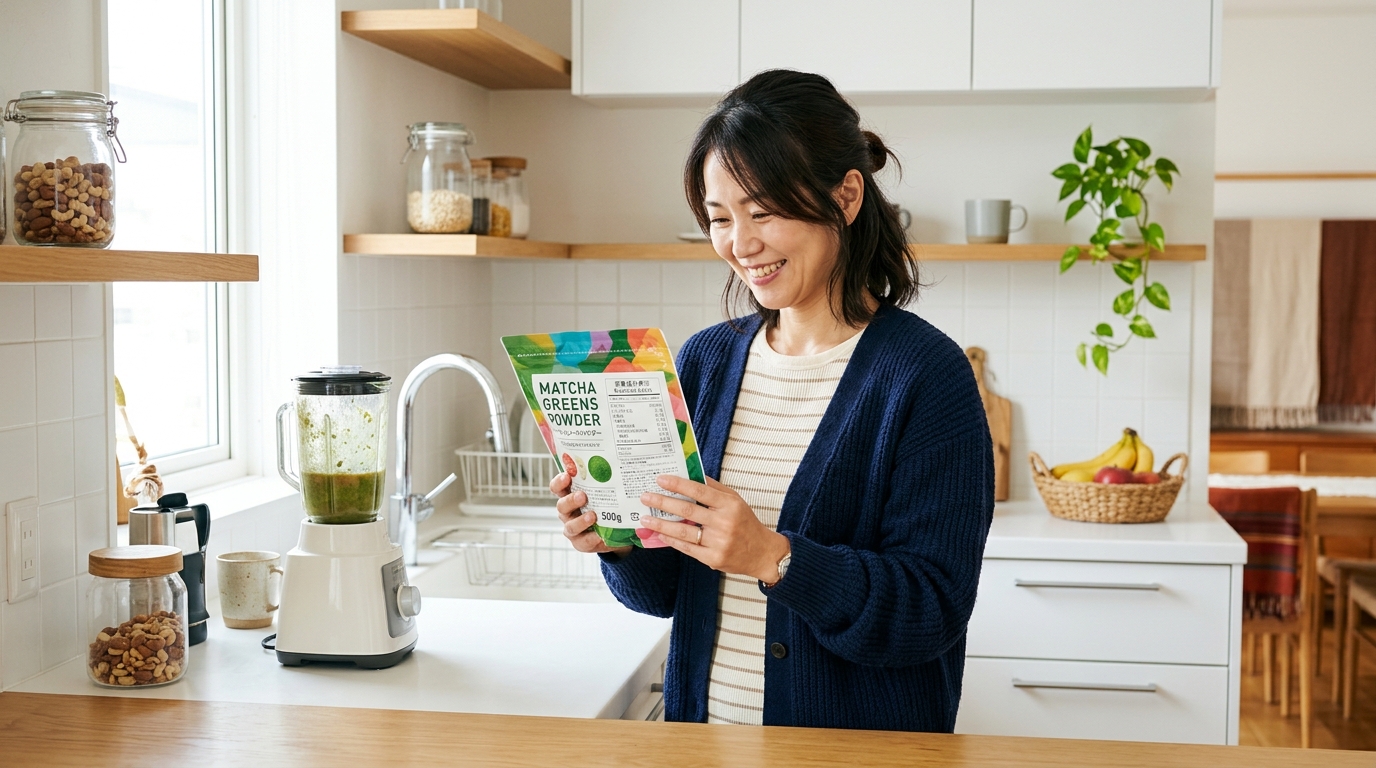 成分表示をチェックする女性