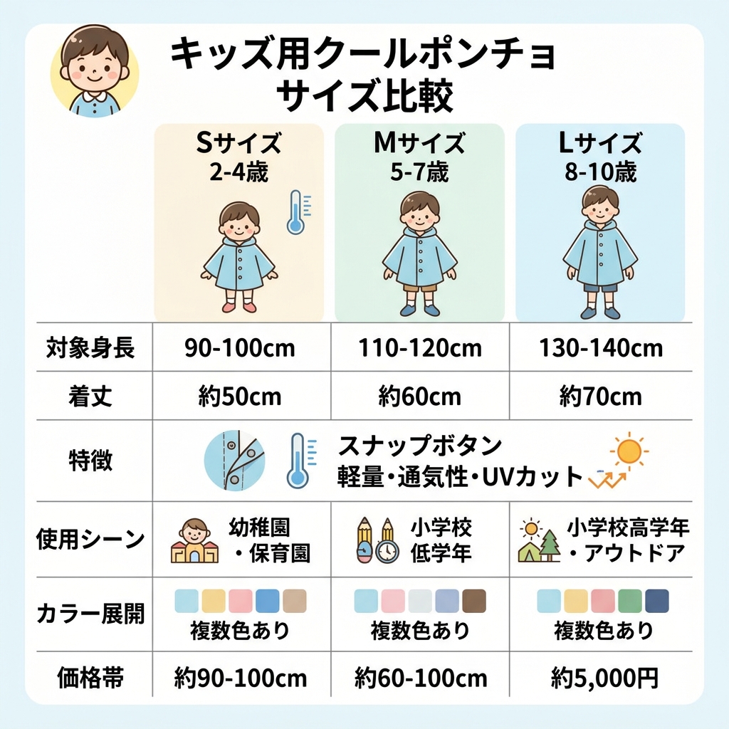 冷感ポンチョのサイズ比較とスナップボタンのポイント
