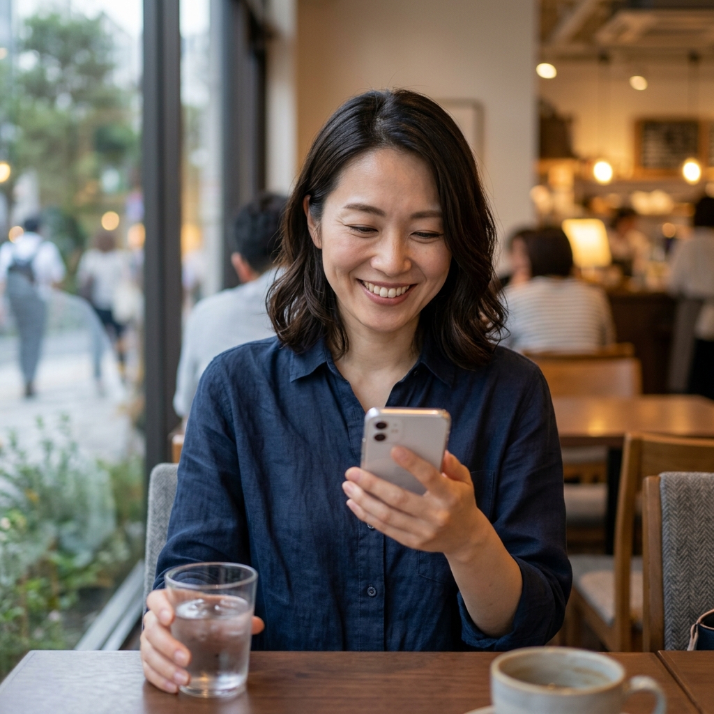 スマホでサジーのお得なキャンペーンを確認する女性