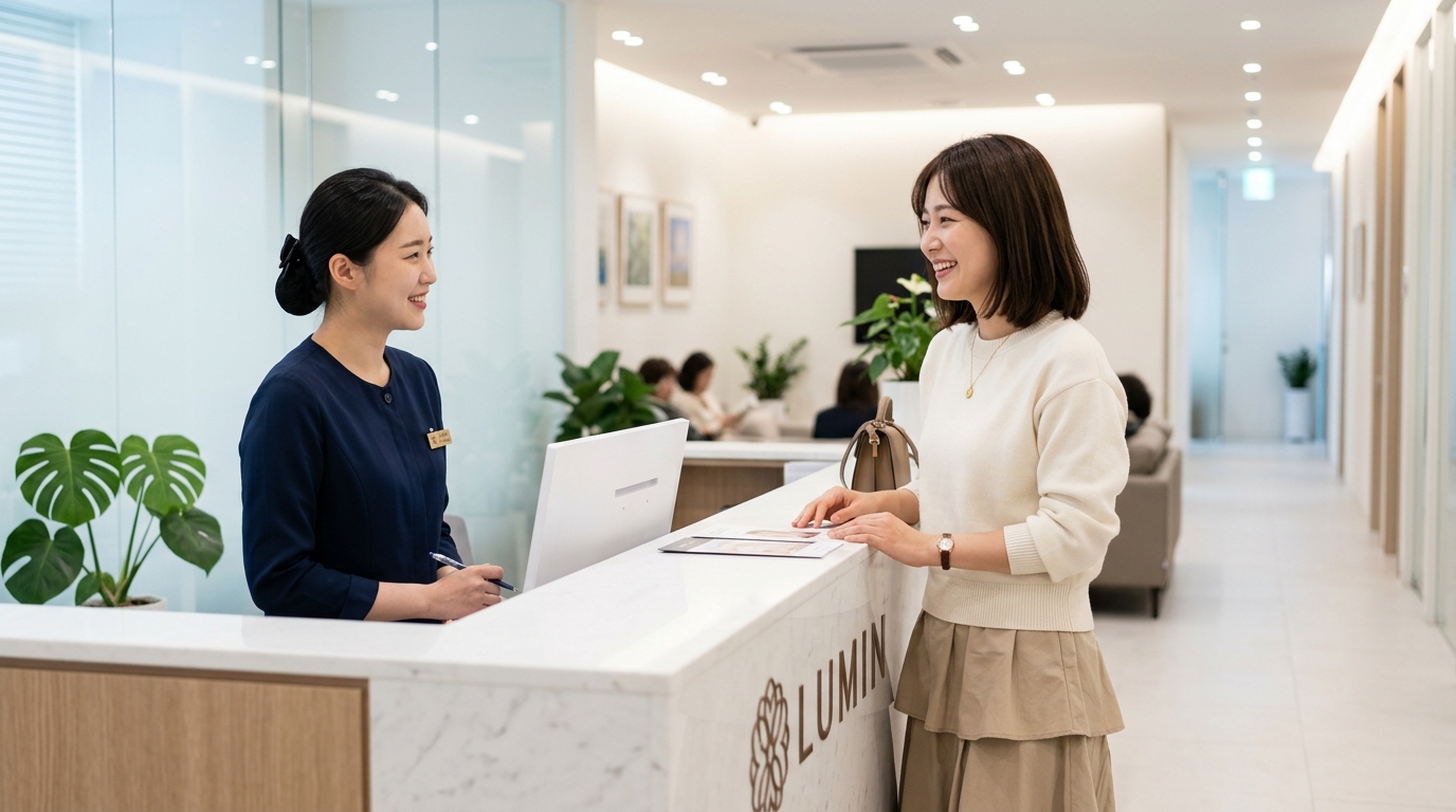韓国の美容クリニックでカウンセリングを受ける女性