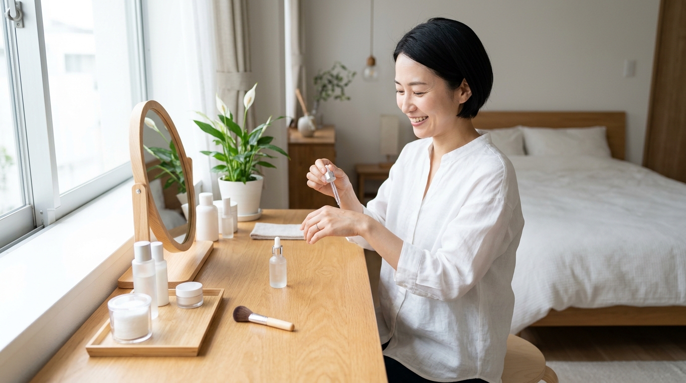 美容液を手に取る女性
